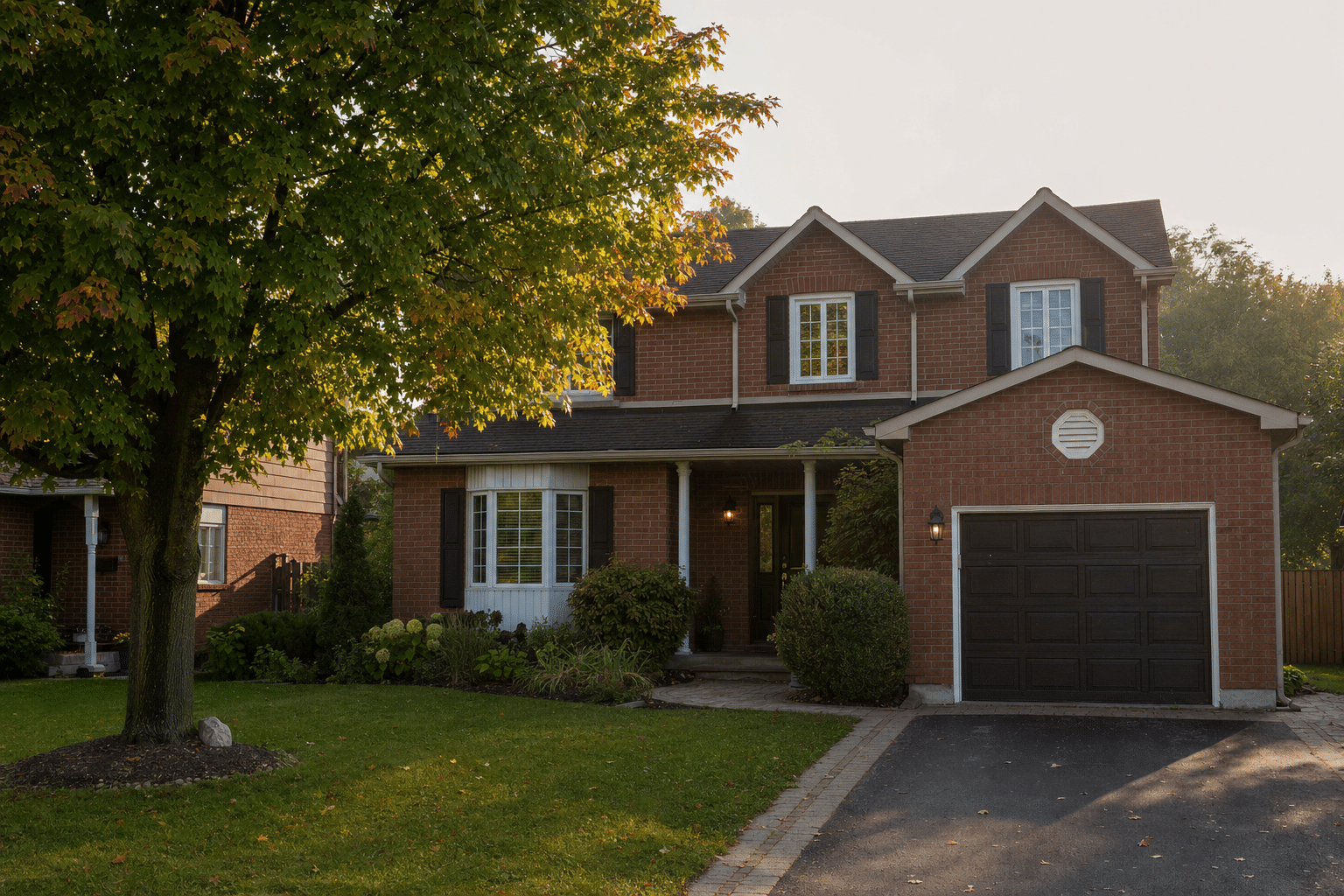 Brick two-storey Mississauga home in early autumn, when furnace tune-up season begins