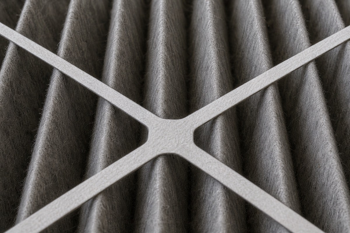 Close-up of the pleats of an HVAC furnace filter