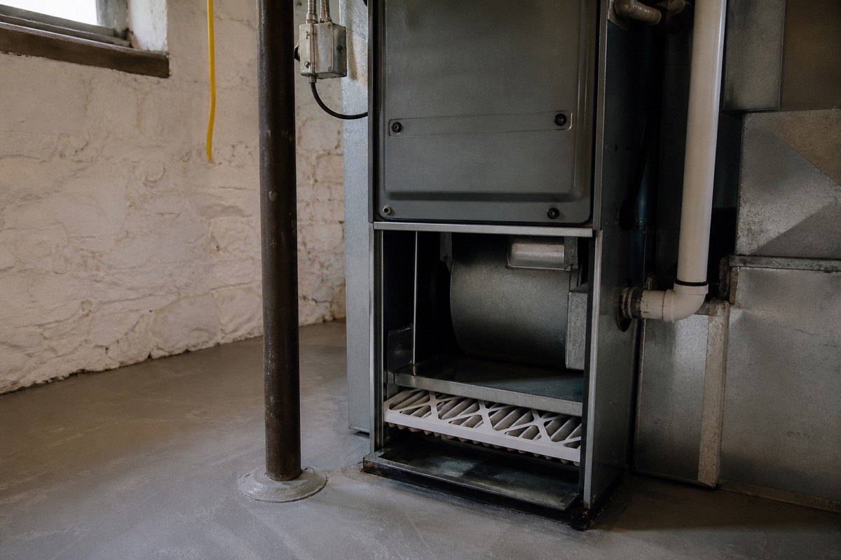 Residential furnace with an open filter compartment