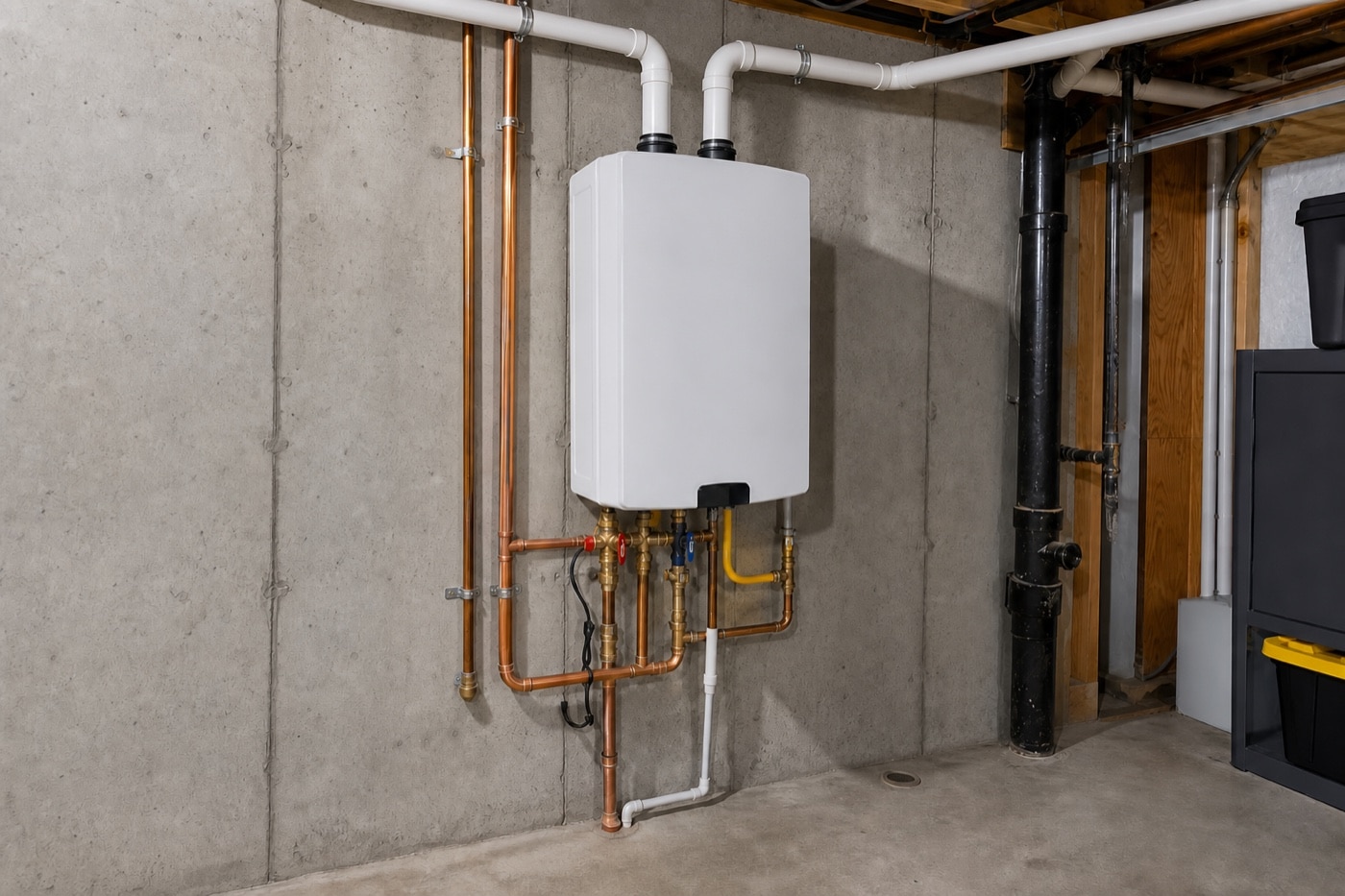 Unbranded tankless water heater shown for an operating-cost review