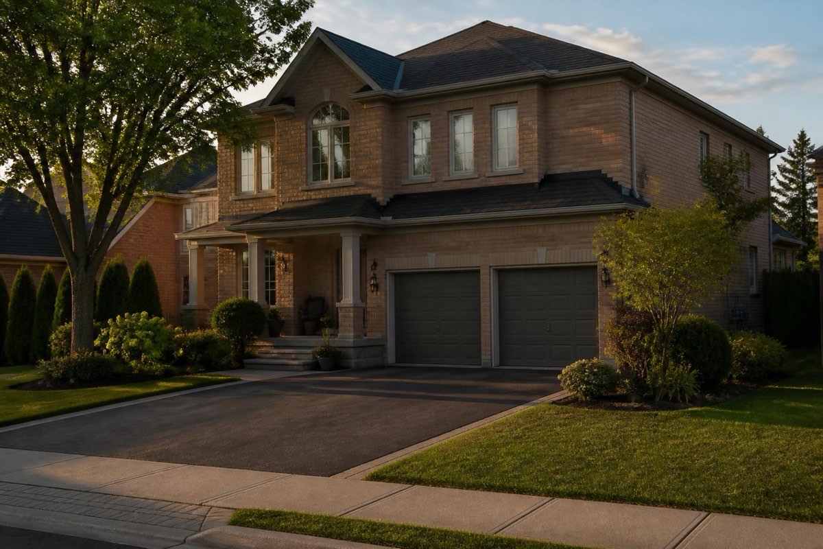 Two-storey suburban home exterior in Vaughan with a driveway and landscaping