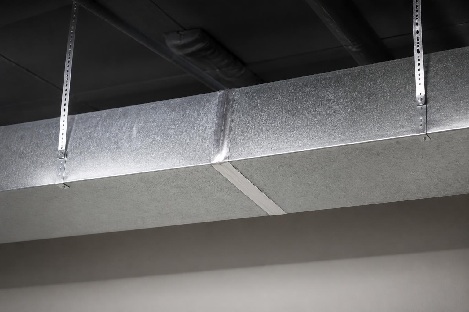 Straight rectangular residential supply-duct joint sealed with a continuous band of foil HVAC tape
