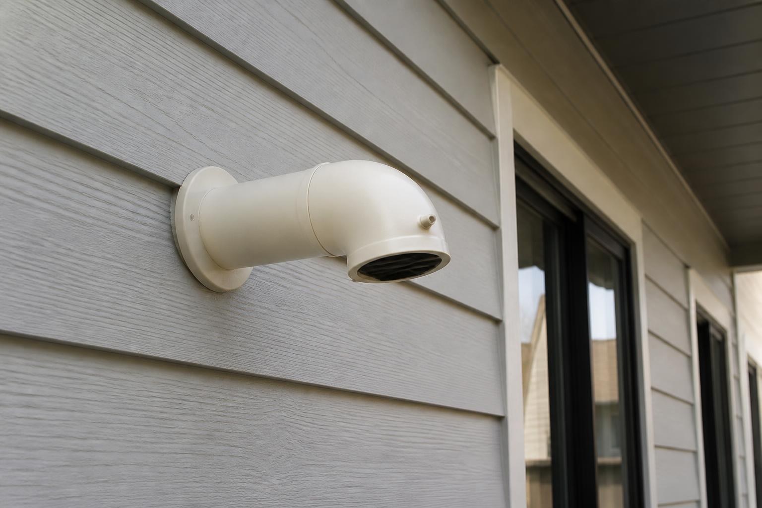 PVC vent pipe terminating through exterior siding for a tankless water heater installation